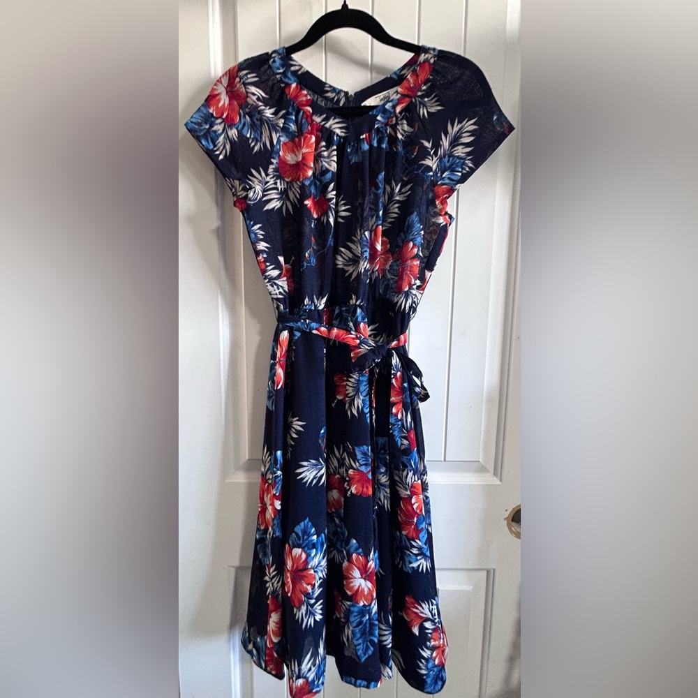 Vintage Infini Floral Midi Dress Flare Skirt Japan